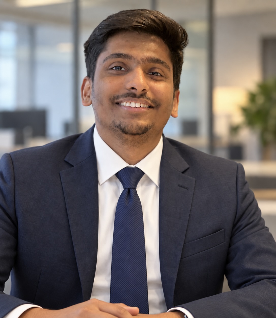 Jose Kurian, mortgage broker at Team Active Mortgage, in a navy suit and tie